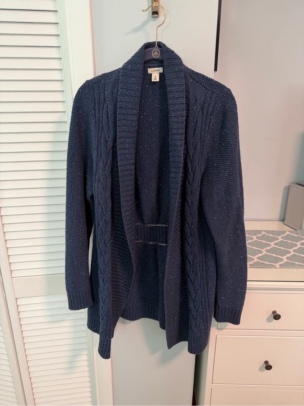 L.L. Bean Women's Navy Cable-Knit Shawl Collar Cardigan